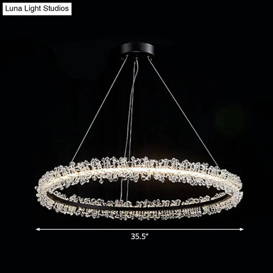 Simplicity Circle Led Chandelier With Crystal Beads - Elegant Pendant Lighting Fixture For Living