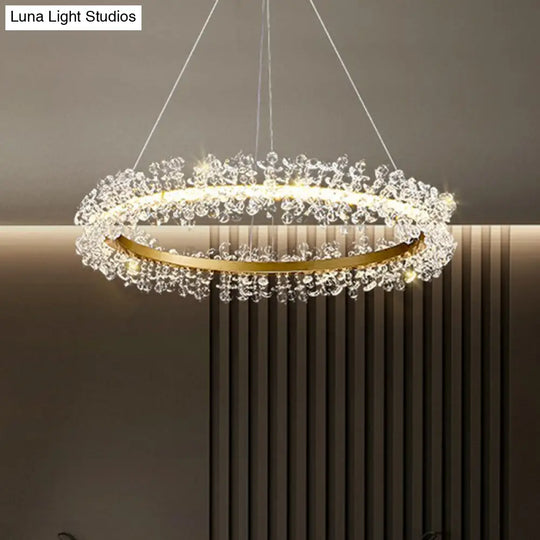 Simplicity Circle Led Chandelier With Crystal Beads - Elegant Pendant Lighting Fixture For Living