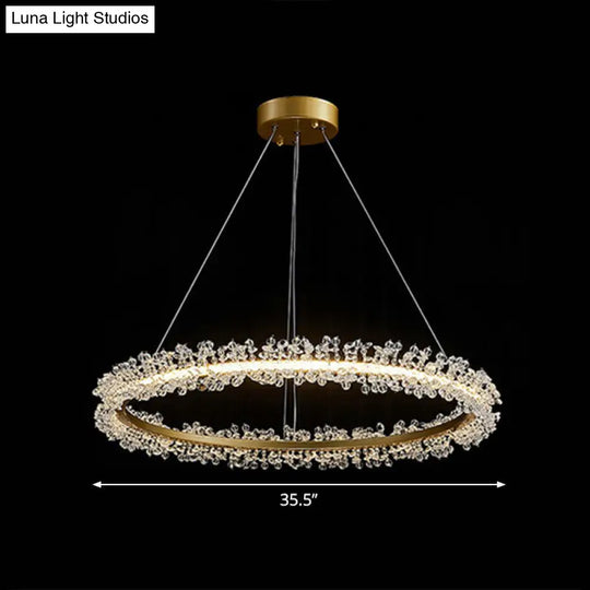 Simplicity Circle Led Chandelier With Crystal Beads - Elegant Pendant Lighting Fixture For Living