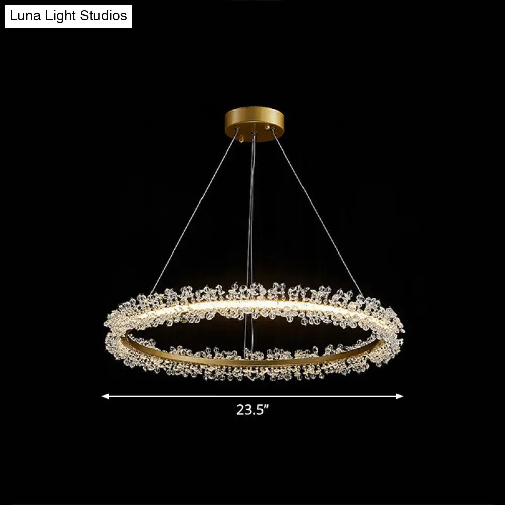 Simplicity Circle Led Chandelier With Crystal Beads - Elegant Pendant Lighting Fixture For Living
