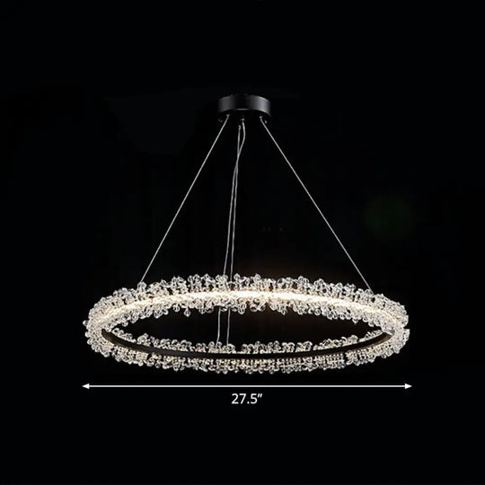 Led Circle Chandelier With Crystal Beads - Elegant Living Room Pendant Light Black / 27.5’