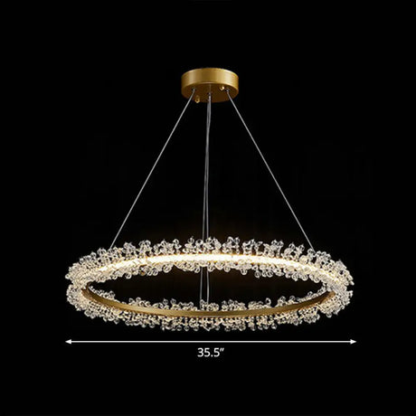 Led Circle Chandelier With Crystal Beads - Elegant Living Room Pendant Light Gold / 35.5’