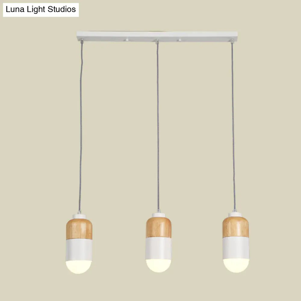 Led Cluster Pendant Light With Metal Modernist Design - 3 Bulbs White And Wood For Dining Table