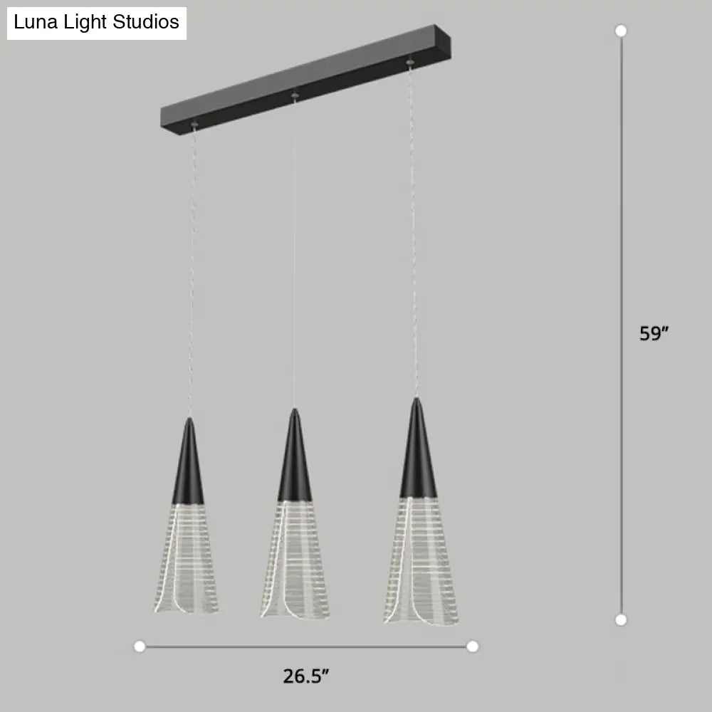 Led Cone Multi Pendant Ceiling Light - Modern Novelty Suspension For Dining Room 3 / Black Linear
