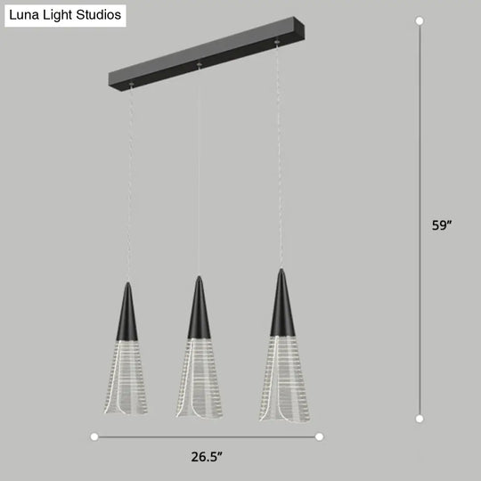 Led Cone Multi Pendant Ceiling Light - Modern Novelty Suspension For Dining Room 3 / Black Linear