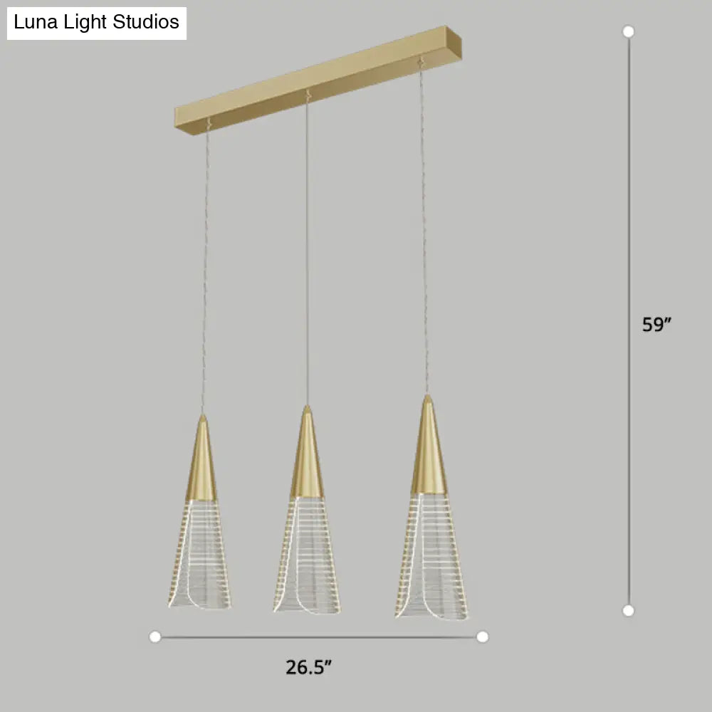 Led Cone Multi Pendant Ceiling Light - Modern Novelty Suspension For Dining Room 3 / Gold Linear
