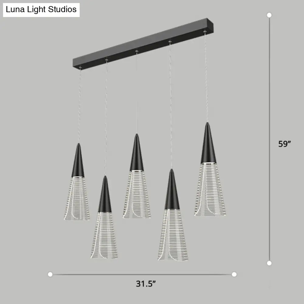 Led Cone Multi Pendant Ceiling Light - Modern Novelty Suspension For Dining Room 5 / Black Linear