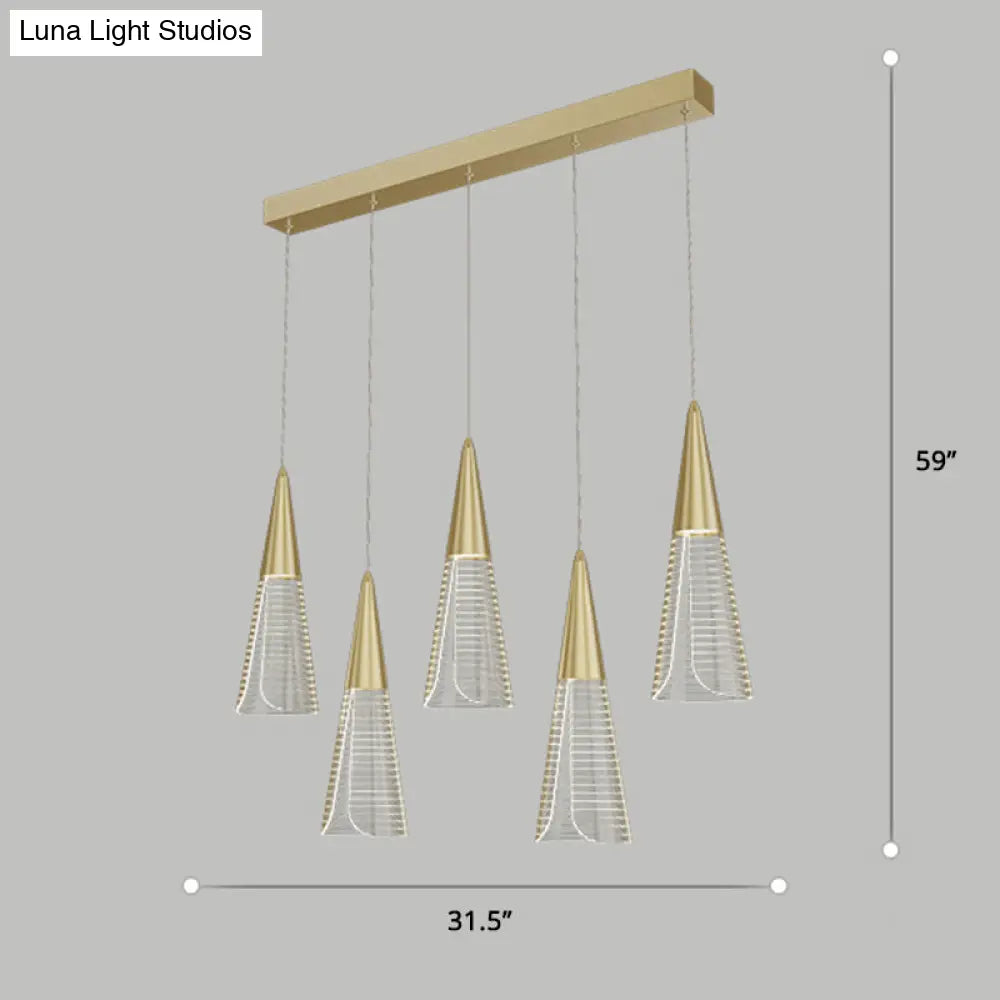 Led Cone Multi Pendant Ceiling Light - Modern Novelty Suspension For Dining Room 5 / Gold Linear