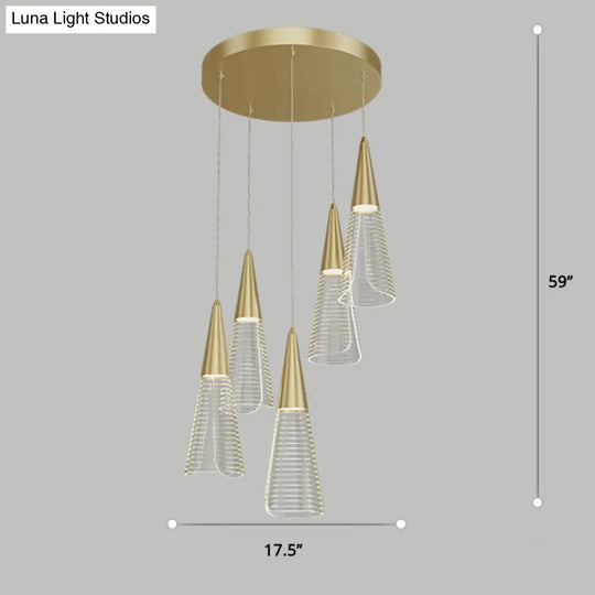 Led Cone Multi Pendant Ceiling Light - Modern Novelty Suspension For Dining Room 5 / Gold Round