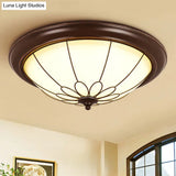 Led Corridor Ceiling Flush Light Fixture - Classic Brown Bowl Frosted Glass Shade In Warm/White