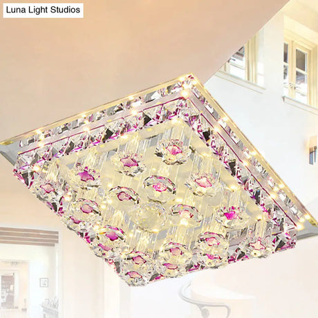 Led Crystal Block Square Flush Mount Fixture For Corridor
