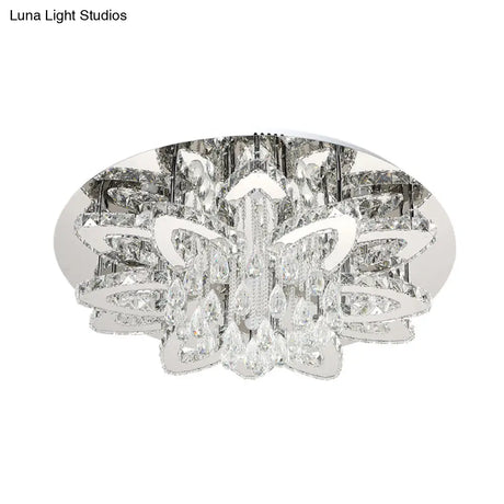 Led Crystal Blossom Ceiling Light - Remote Control Dimming Modern Chrome Finish For Living Room