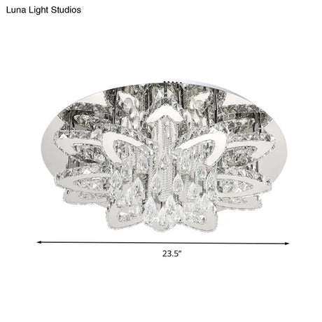 Led Crystal Blossom Ceiling Light - Remote Control Dimming Modern Chrome Finish For Living Room