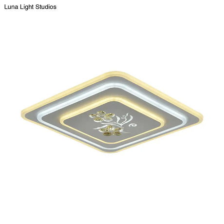 Led Crystal Ceiling Lamp Modern Flush Mount Lighting In White - Round/Square Design