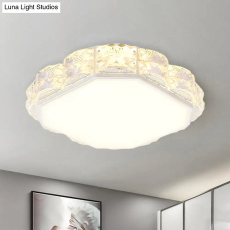 Led Crystal Ceiling Lamp: Simple Scalloped Design Integrated Flush Light Fixture (Black/White)
