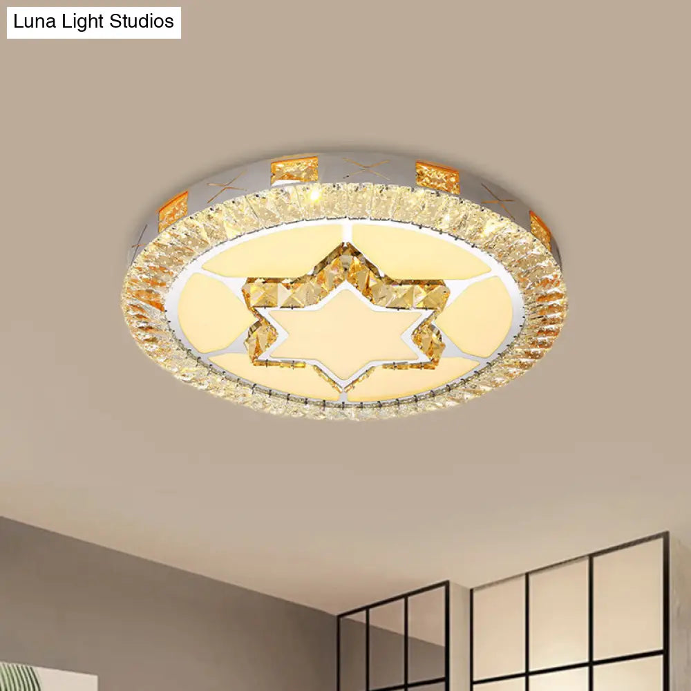 Led Crystal Ceiling Light Flush-Mount Fixture - Modern Chrome With Clear Inlaid Diamond/Flower/Star