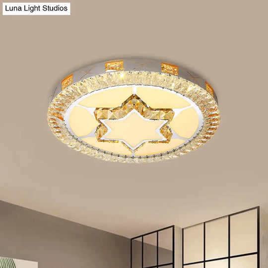 Led Crystal Ceiling Light Flush-Mount Fixture - Modern Chrome With Clear Inlaid Diamond/Flower/Star