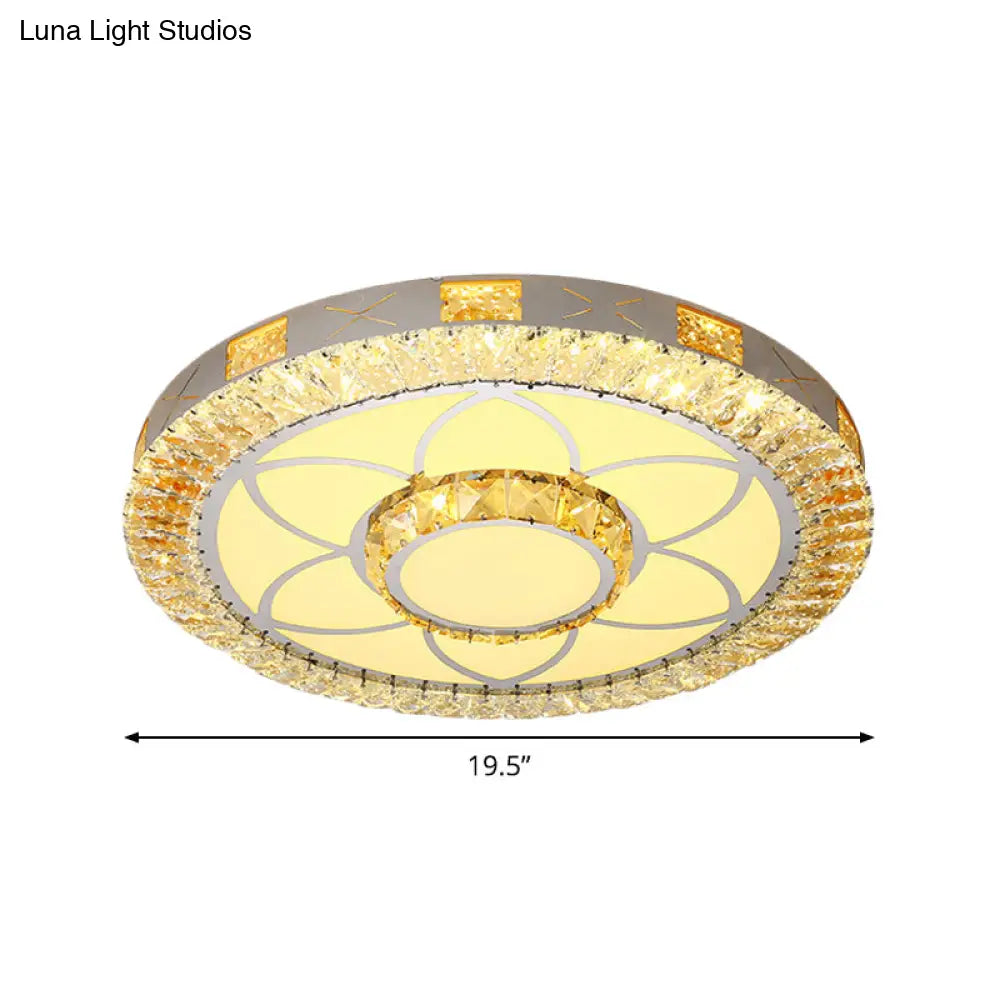 Led Crystal Ceiling Light Flush-Mount Fixture - Modern Chrome With Clear Inlaid Diamond/Flower/Star
