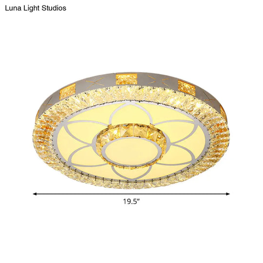 Led Crystal Ceiling Light Flush-Mount Fixture - Modern Chrome With Clear Inlaid Diamond/Flower/Star