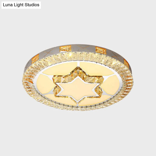 Led Crystal Ceiling Light Flush-Mount Fixture - Modern Chrome With Clear Inlaid Diamond/Flower/Star