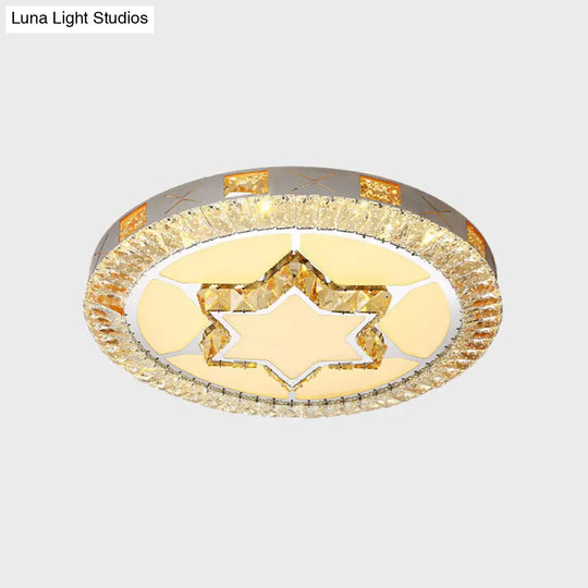 Led Crystal Ceiling Light Flush-Mount Fixture - Modern Chrome With Clear Inlaid Diamond/Flower/Star