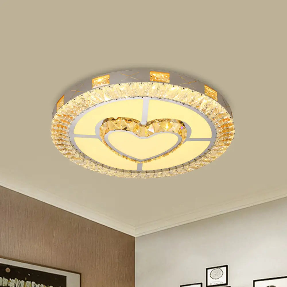 Led Crystal Ceiling Light Flush-Mount Fixture - Modern Chrome With Clear Inlaid Diamond/Flower/Star