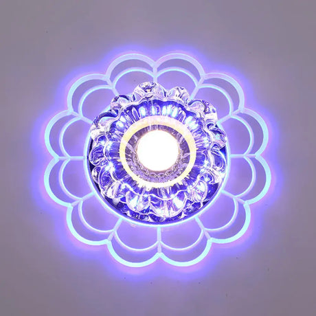 Led Crystal Corridor Ceiling Light - Flower Shade Flush Mount Clear / Blue