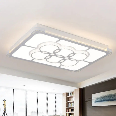 Led Crystal Flush Mount Lamp: Simple Rectangle Design | White 3 Color Light Remote Control Stepless