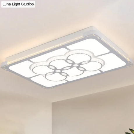 Led Crystal Flush Mount Lamp: Simple Rectangle Design | White 3 Color Light Remote Control Stepless