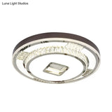 Led Crystal Flush Mount Light Fixture For Bedroom With Brown Finish