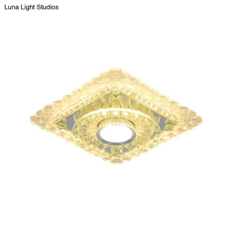 Led Crystal Flush Mount Light Fixture In Chrome For Corridor - Round/Square Design Warm/White/Multi