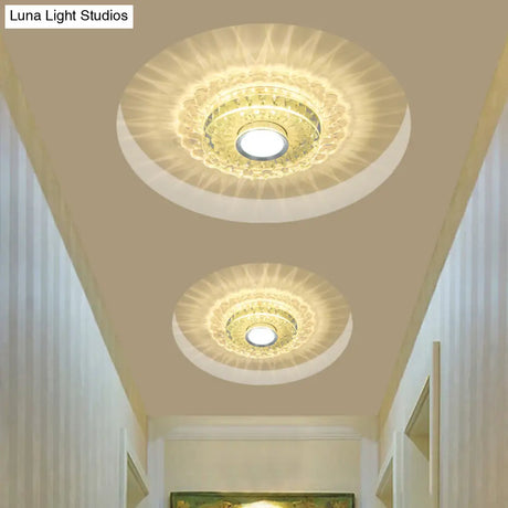 Led Crystal Flush Mount Light Fixture In Chrome For Corridor - Round/Square Design Warm/White/Multi