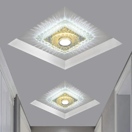 Led Crystal Flush Mount Light Fixture In Chrome For Corridor - Round/Square Design Warm/White/Multi