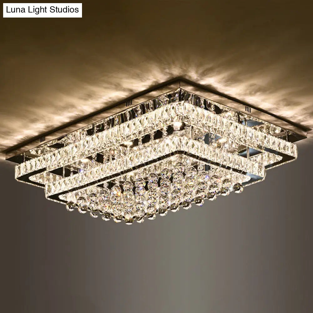 Led Crystal Stainless-Steel Rectangle Flush Mount Ceiling Light