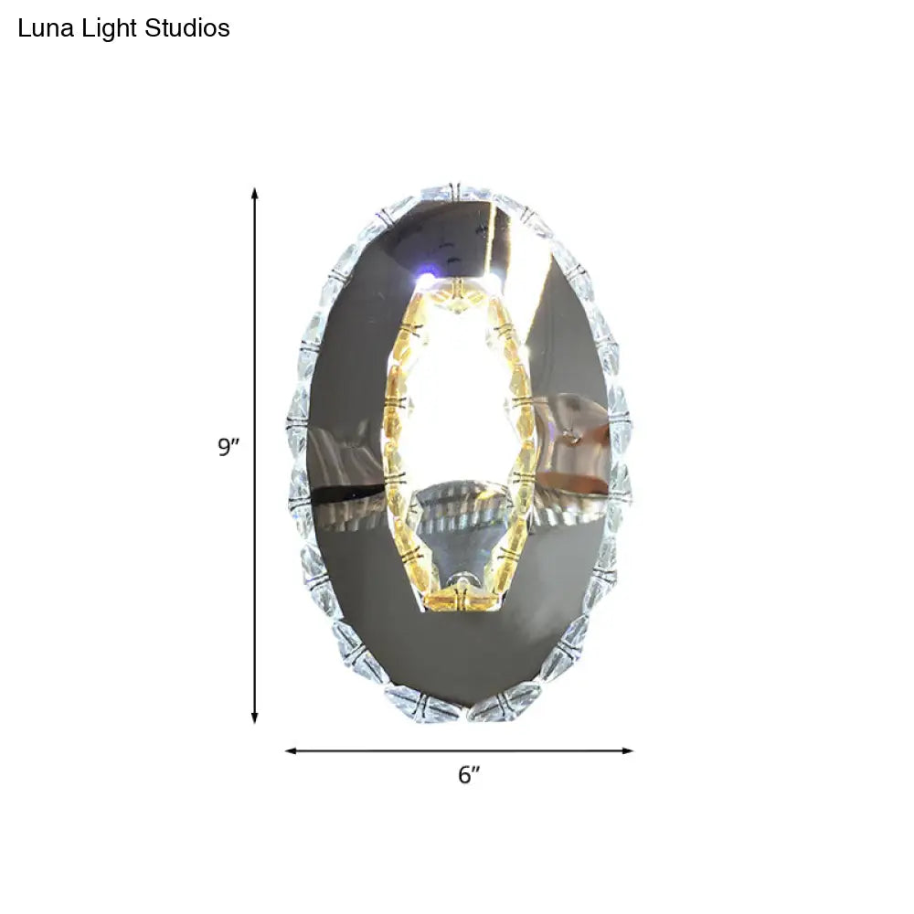 Led Crystal Wall Sconce For Modern Bedrooms - Circular Design In Chrome With Warm/White Light
