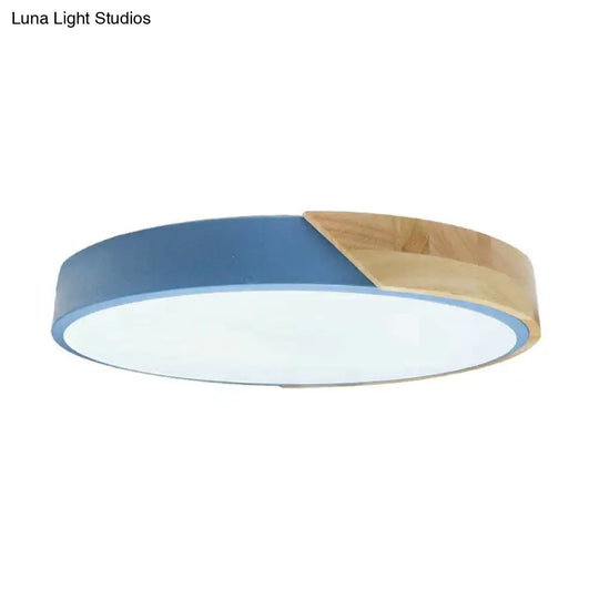 Led Discolor Ceiling Lamp Acrylic Wooden Round Multicolor 18W Surface Mounted Lighting Fixtures Blue