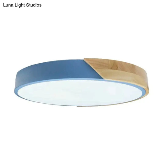 Led Discolor Ceiling Lamp Acrylic Wooden Round Multicolor 18W Surface Mounted Lighting Fixtures