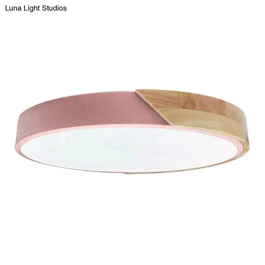 Led Discolor Ceiling Lamp Acrylic Wooden Round Multicolor 18W Surface Mounted Lighting Fixtures Pink