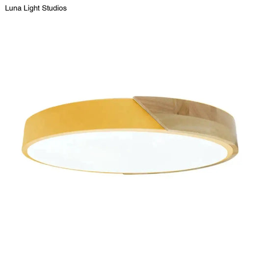 Led Discolor Ceiling Lamp Acrylic Wooden Round Multicolor 18W Surface Mounted Lighting Fixtures