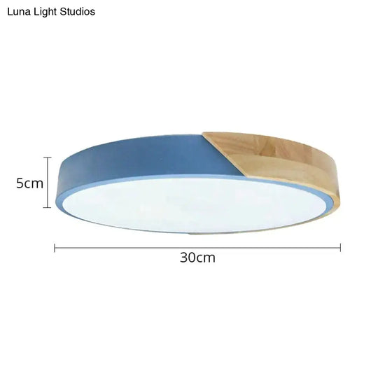 Led Discolor Ceiling Lamp Acrylic Wooden Round Multicolor 18W Surface Mounted Lighting Fixtures
