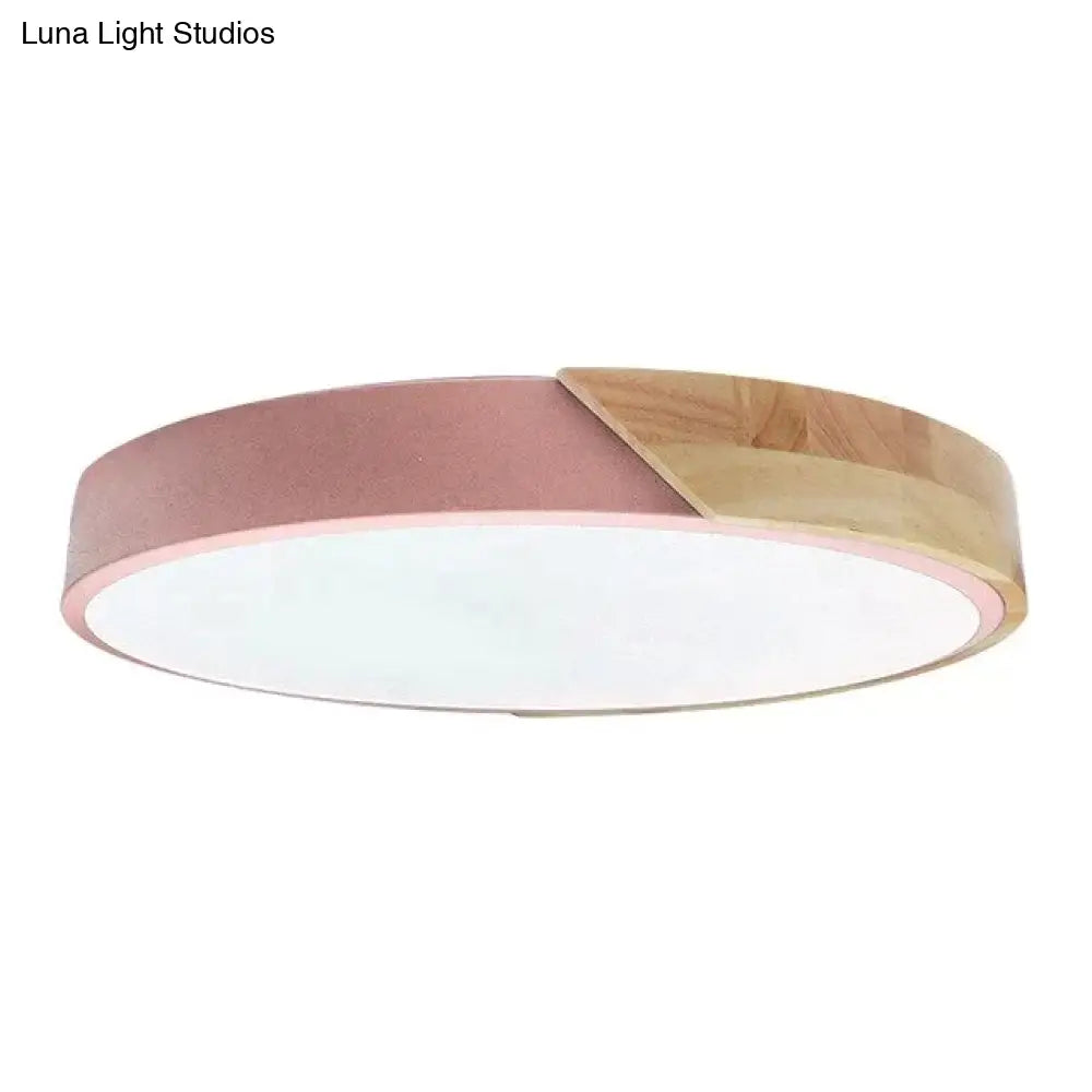 Led Discolor Ceiling Lamp Acrylic Wooden Round Multicolor 18W Surface Mounted Lighting Fixtures