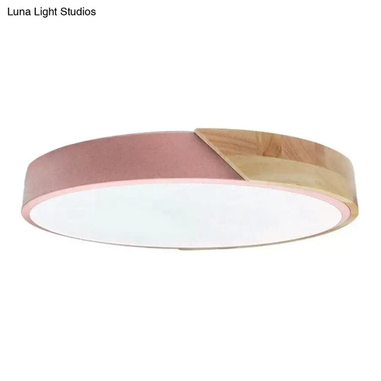 Led Discolor Ceiling Lamp Acrylic Wooden Round Multicolor 18W Surface Mounted Lighting Fixtures
