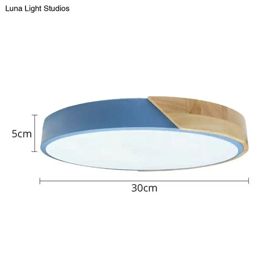 Led Discolor Ceiling Lamp Acrylic Wooden Round Multicolor 18W Surface Mounted Lighting Fixtures