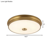 Led Drum Flush Mount Lighting White Glass Ceiling Fixture For Living Room In Warm/White Light