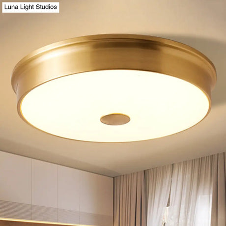 Led Drum Flush Mount Lighting White Glass Ceiling Fixture For Living Room In Warm/White Light