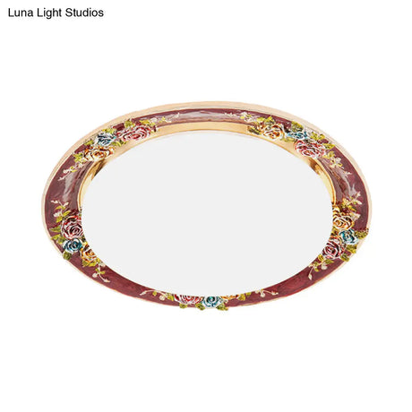 Led Flush Mount Ceiling Light - Traditional Grey/Red/Green With Round Resin Shade Bedroom Lighting