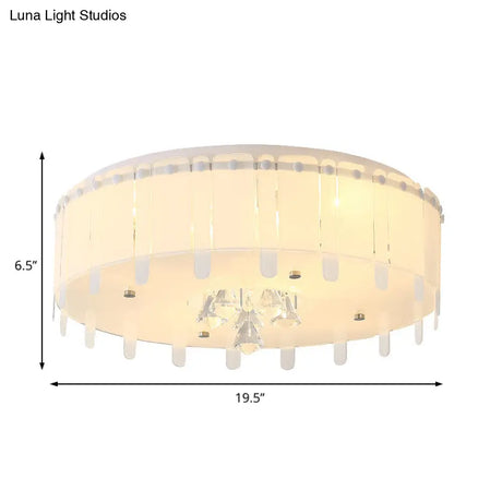 Led Flush Mount Ceiling Light With Crystal Drop And White Glass Shade - Simple Style