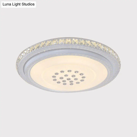 Led Flush Mount Chrome Circle Ceiling Lamp With Crystal Block Shade - Minimalist Design