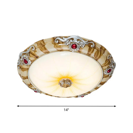 Led Flush Mount Countryside Glass Ceiling Lamp In Brown - 14/16/19.5 Width For Bedroom