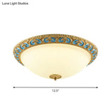 Led Flush Mount Light With Domed Shade In Cream Glass And Gold Finish - 12.5’/15’/19’ Sizes